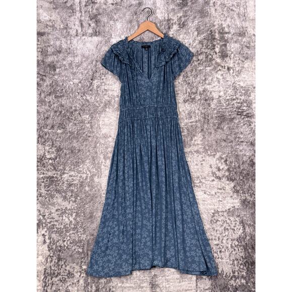 anthropologie blue floral maxi dress Anthropologie Maeve Somerset White Blue Floral A Line Tiered Maxi Dres   Brie